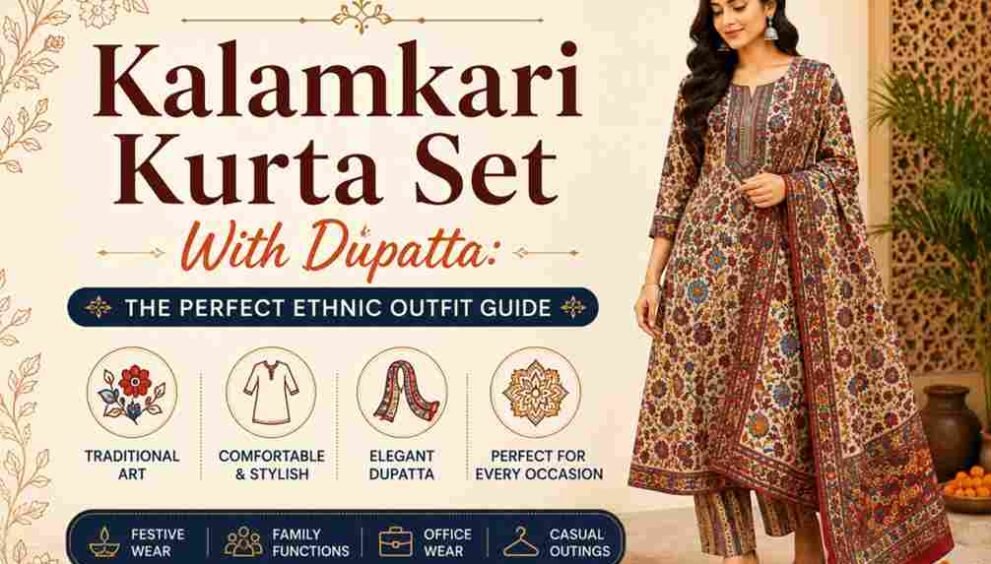 Kalamkari Kurta Set With Dupatta